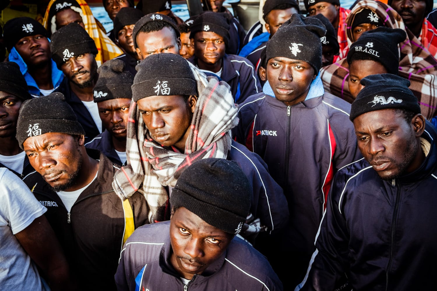 A group of migrants rescued by the Aquarius' SAR Team on February 22nd 2017.