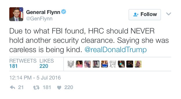 Considerato quello che ha scoperto l’FBI, HRC non dovrebbe MAI avere un’altra autorizzazione di sicurezza. Dire che fosse sbadata è essere gentili